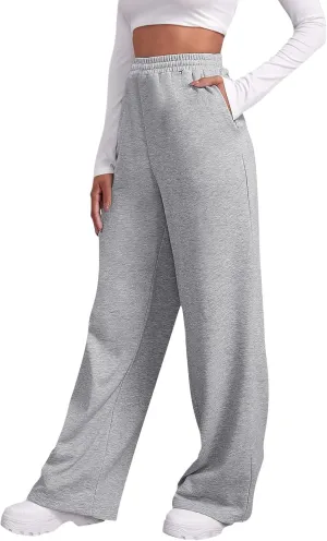 Baggy Wide Leg Sweatpants Womens High Waist Fleece Joggers with Pockets Lounge Pants Casual Comfy Drawstring Sweat Pants Fleece Lined Sweatpants Women Y2k Clothes Fleece Joggers Pants