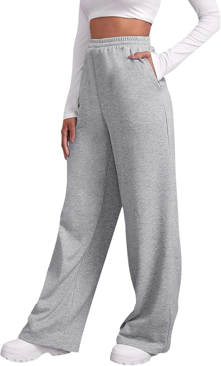 Baggy Wide Leg Sweatpants Womens High Waist Fleece Joggers with Pockets Lounge Pants Casual Comfy Drawstring Sweat Pants Fleece Lined Sweatpants Women Y2k Clothes Fleece Joggers Pants