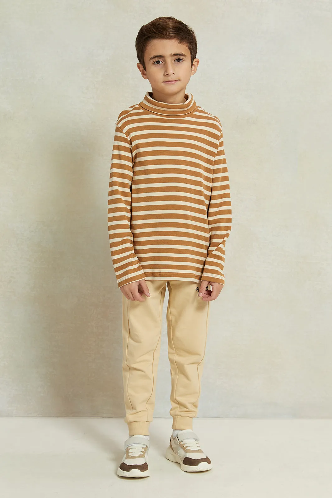 Boys Beige Printed Jogger Pants