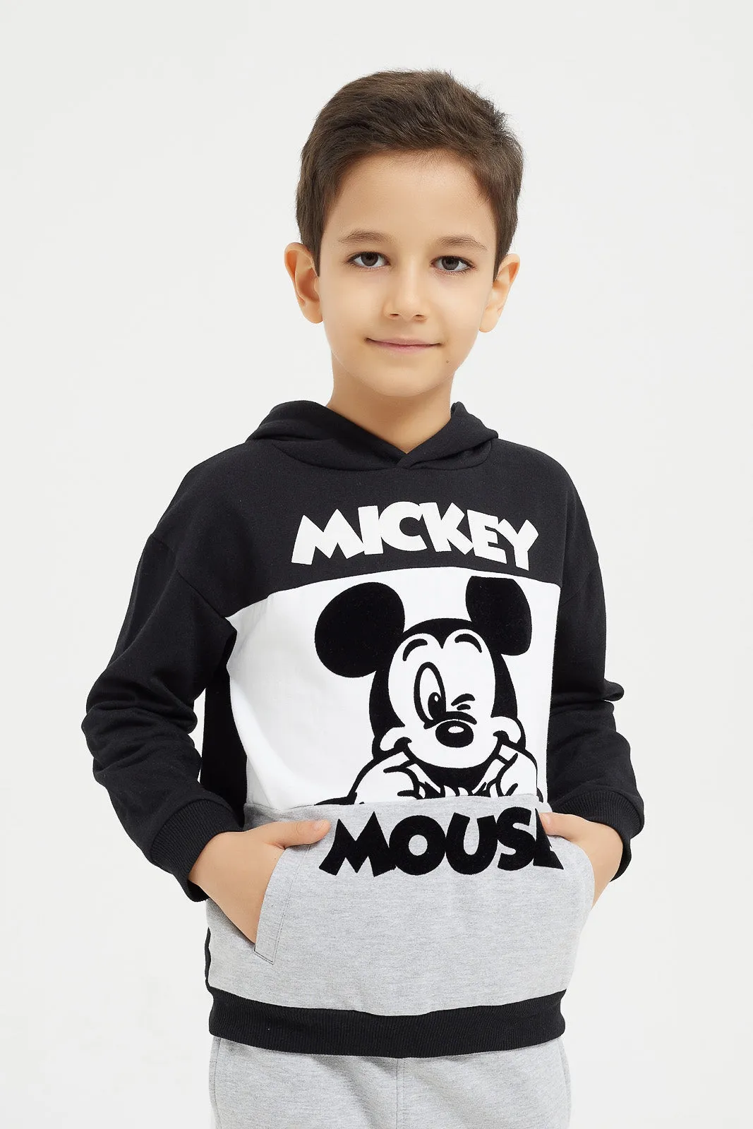 Boys Black And Grey Micky Mouse Jogger Suit Set (2 Piece)