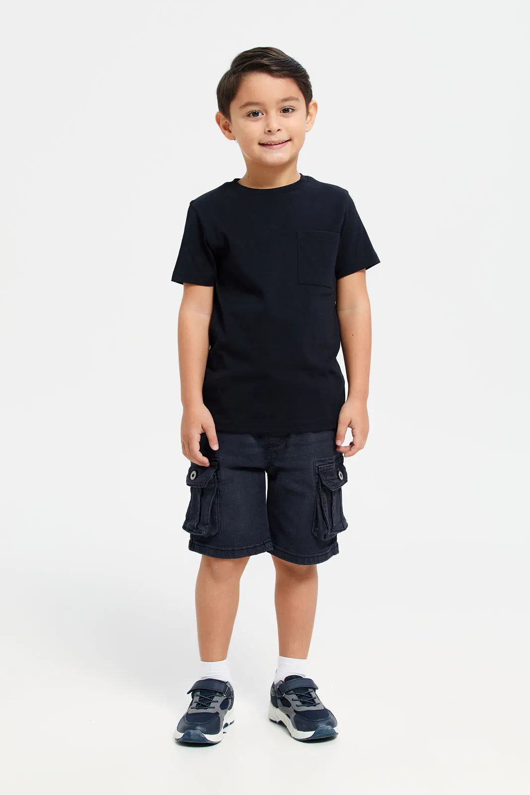 Boys Black Utility Pocket Paneled Shorts