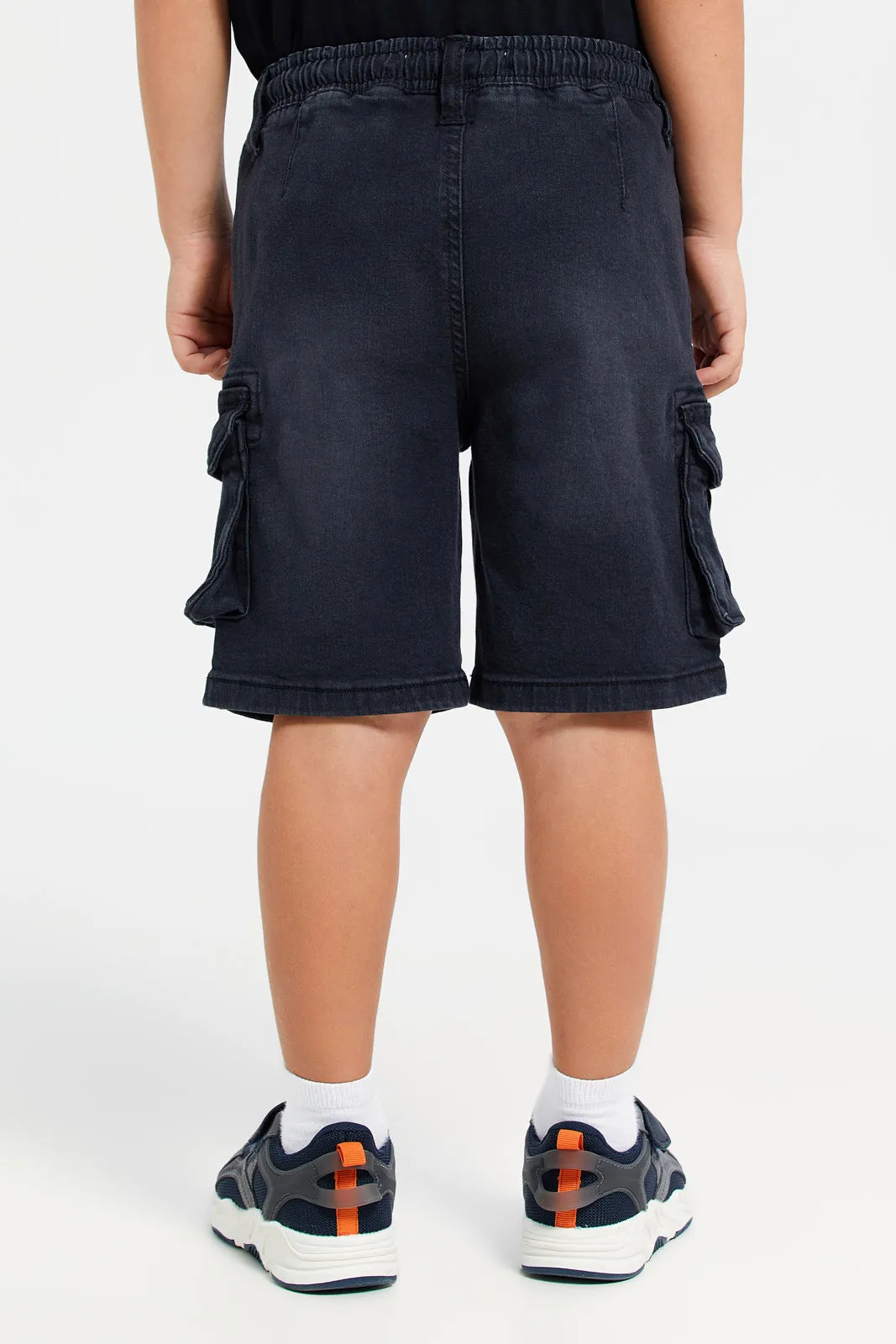 Boys Black Utility Pocket Paneled Shorts