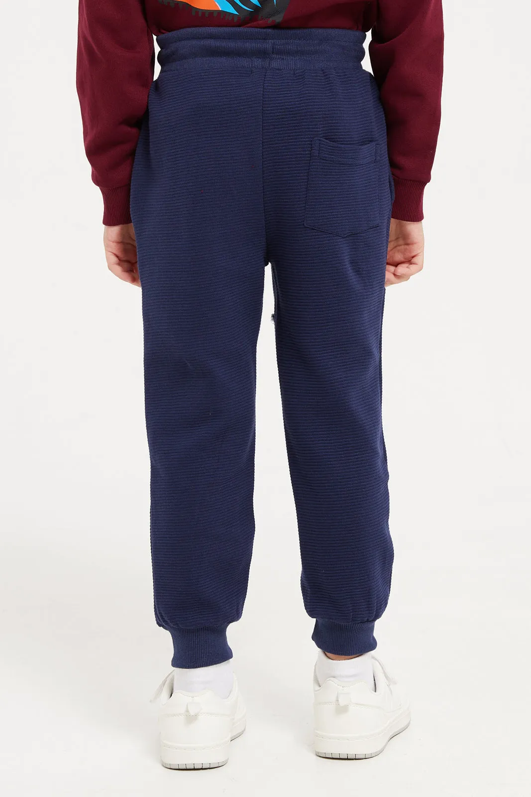 Boys Navy Ribbed Track Pants