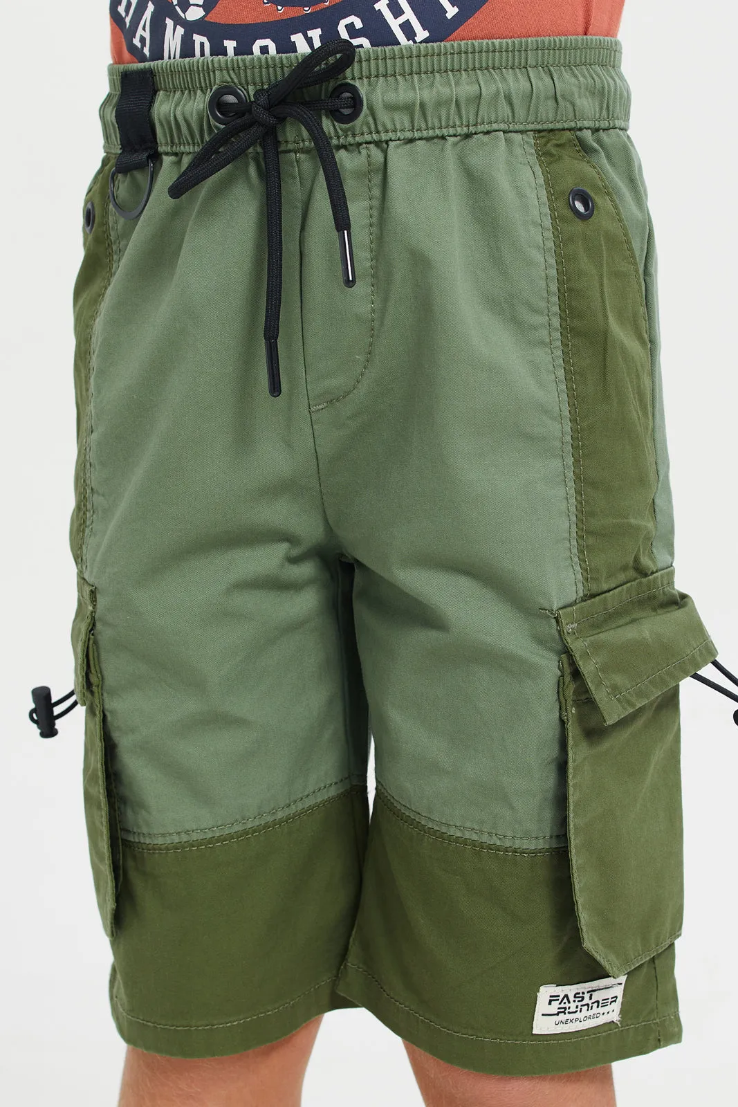 Boys Olive Shorts With Cargo Pocket