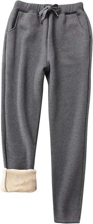 BZGTZT 2023 Women's Warm Sherpa Lined Sweatpants Stretchy High Waist Drawstring Athletic Jogger Fleece Pants with Pockets