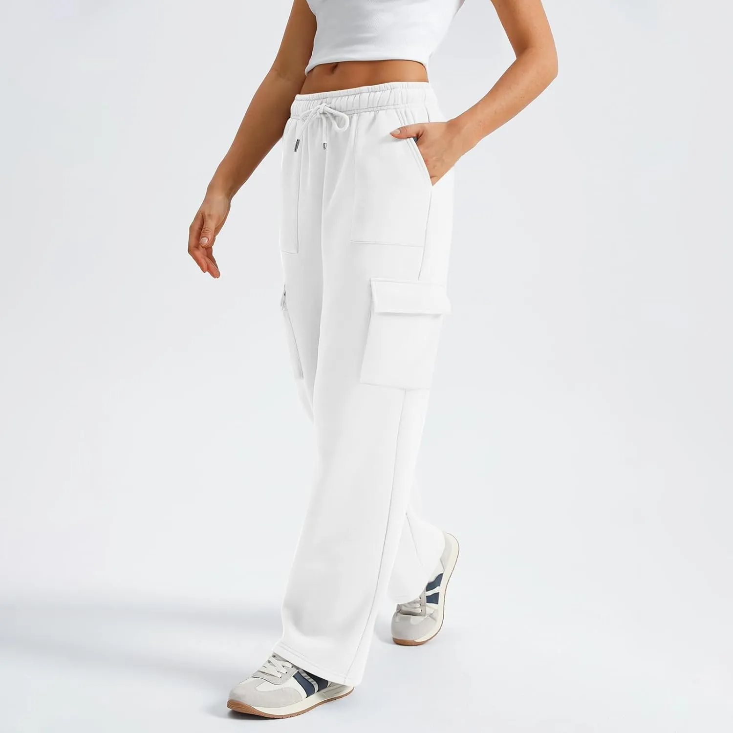 Cargo Sweatpants for Women Fleece Lined Workout Baggy Wide Leg Pants Casual Trendy Thermal Comfy Lounge Pants