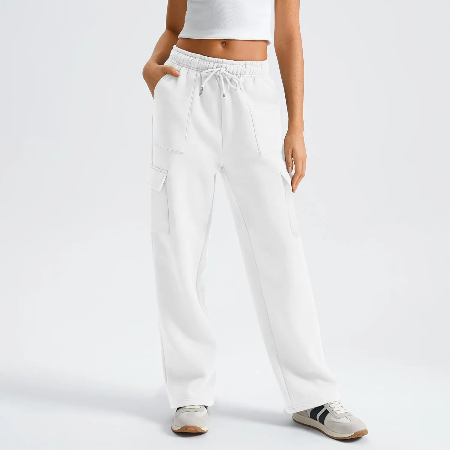 Cargo Sweatpants for Women Fleece Lined Workout Baggy Wide Leg Pants Casual Trendy Thermal Comfy Lounge Pants
