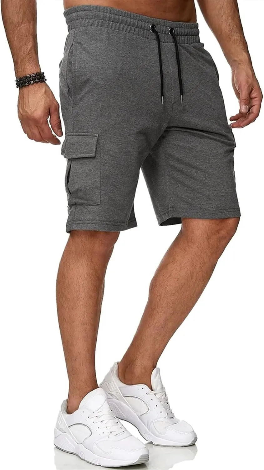Casual Short Joggers for Men Loose Fit Multi Pocket Athletic Work Shorts Elastic Waist Drawstrings Casual Workout Sweat Short