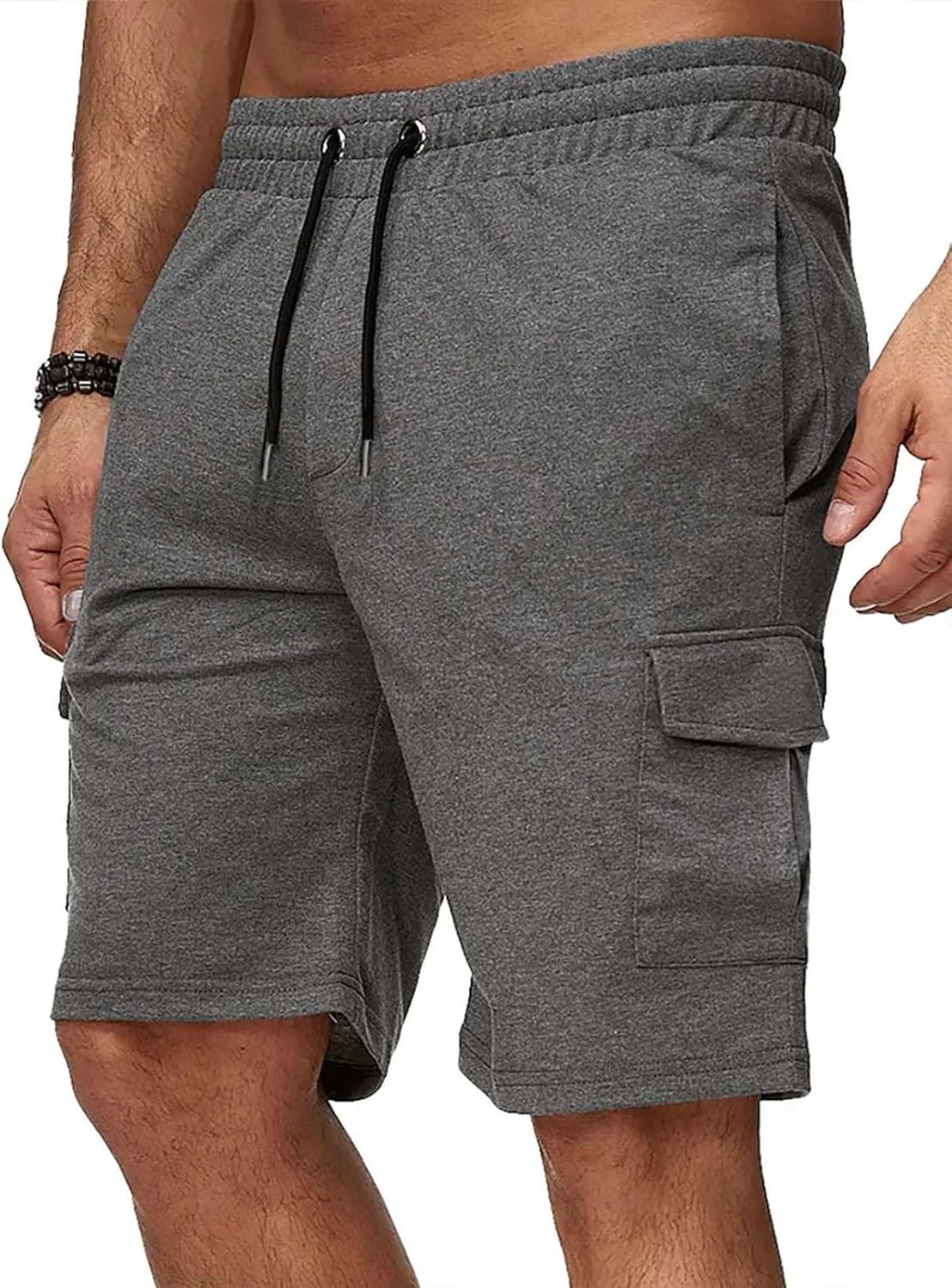 Casual Short Joggers for Men Loose Fit Multi Pocket Athletic Work Shorts Elastic Waist Drawstrings Casual Workout Sweat Short
