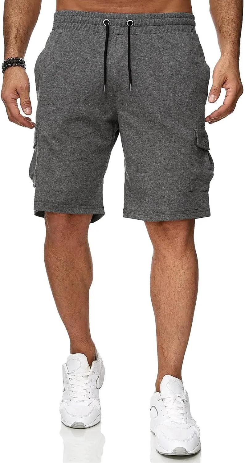 Casual Short Joggers for Men Loose Fit Multi Pocket Athletic Work Shorts Elastic Waist Drawstrings Casual Workout Sweat Short