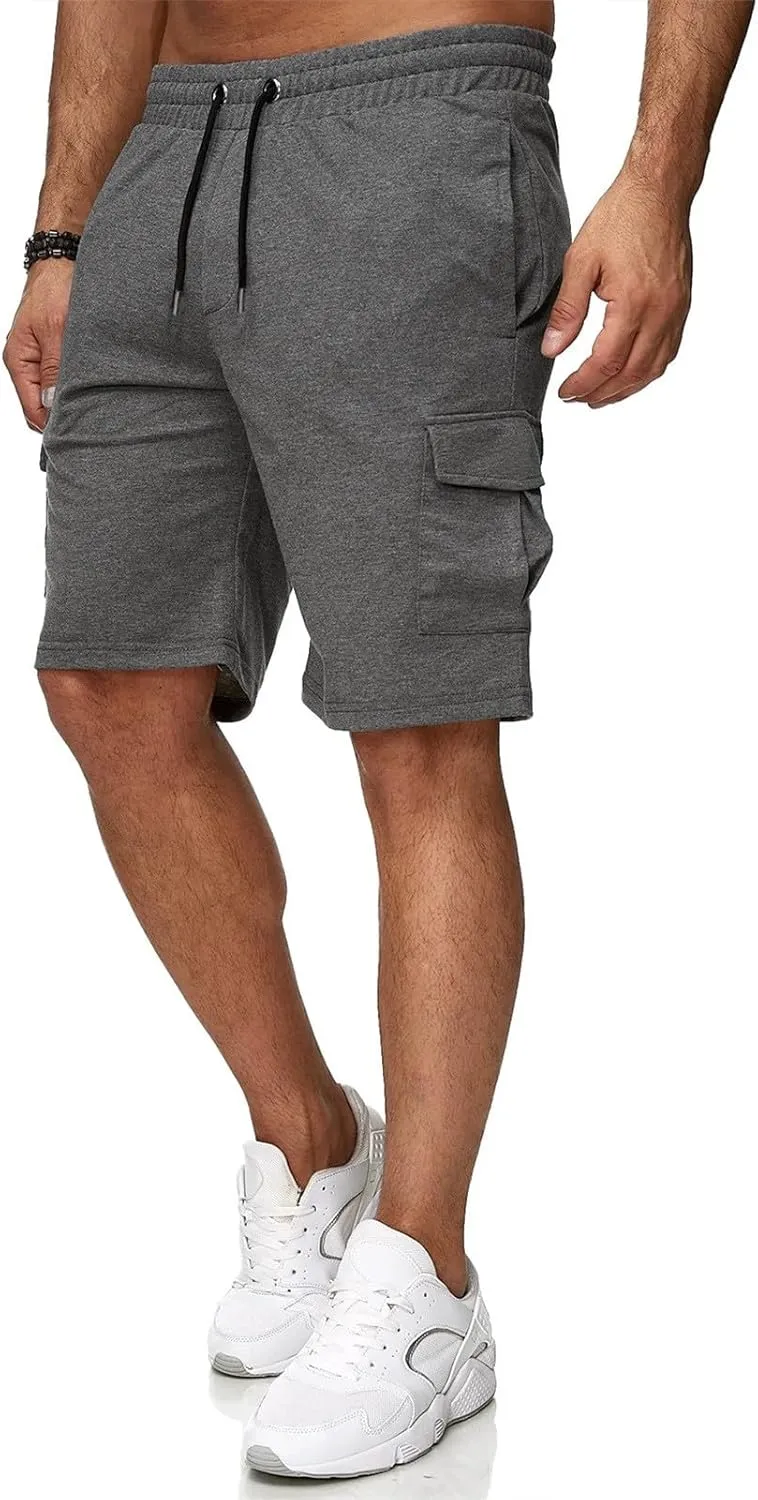 Casual Short Joggers for Men Loose Fit Multi Pocket Athletic Work Shorts Elastic Waist Drawstrings Casual Workout Sweat Short
