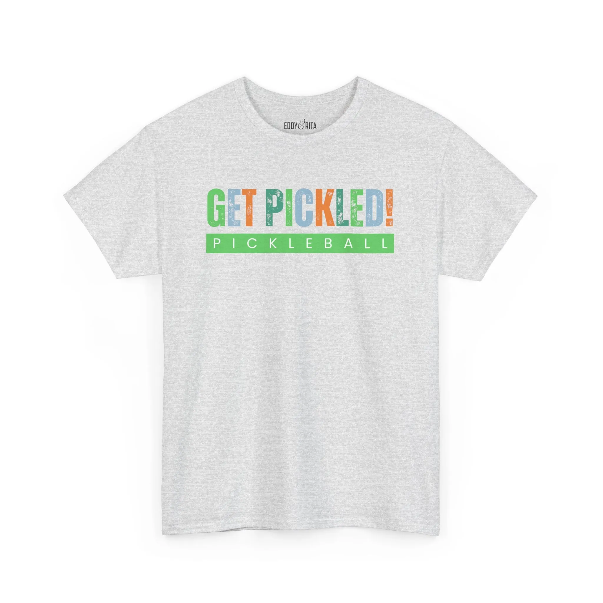 Eddy and Rita Men's Heavy Cotton T-Shirt - "Get Pickled! Pickleball" Graphic Tee for Pickleball Enthusiasts