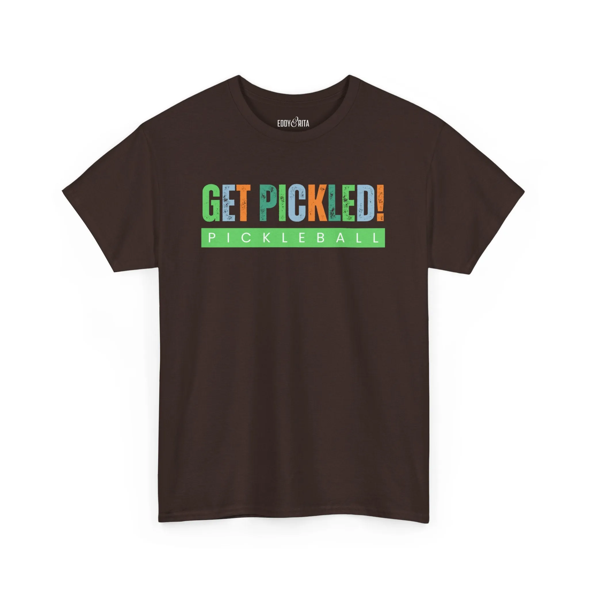 Eddy and Rita Men's Heavy Cotton T-Shirt - "Get Pickled! Pickleball" Graphic Tee for Pickleball Enthusiasts