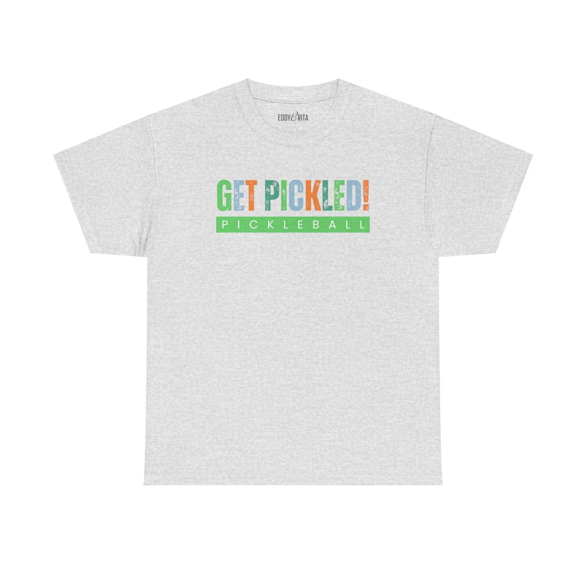 Eddy and Rita Men's Heavy Cotton T-Shirt - "Get Pickled! Pickleball" Graphic Tee for Pickleball Enthusiasts