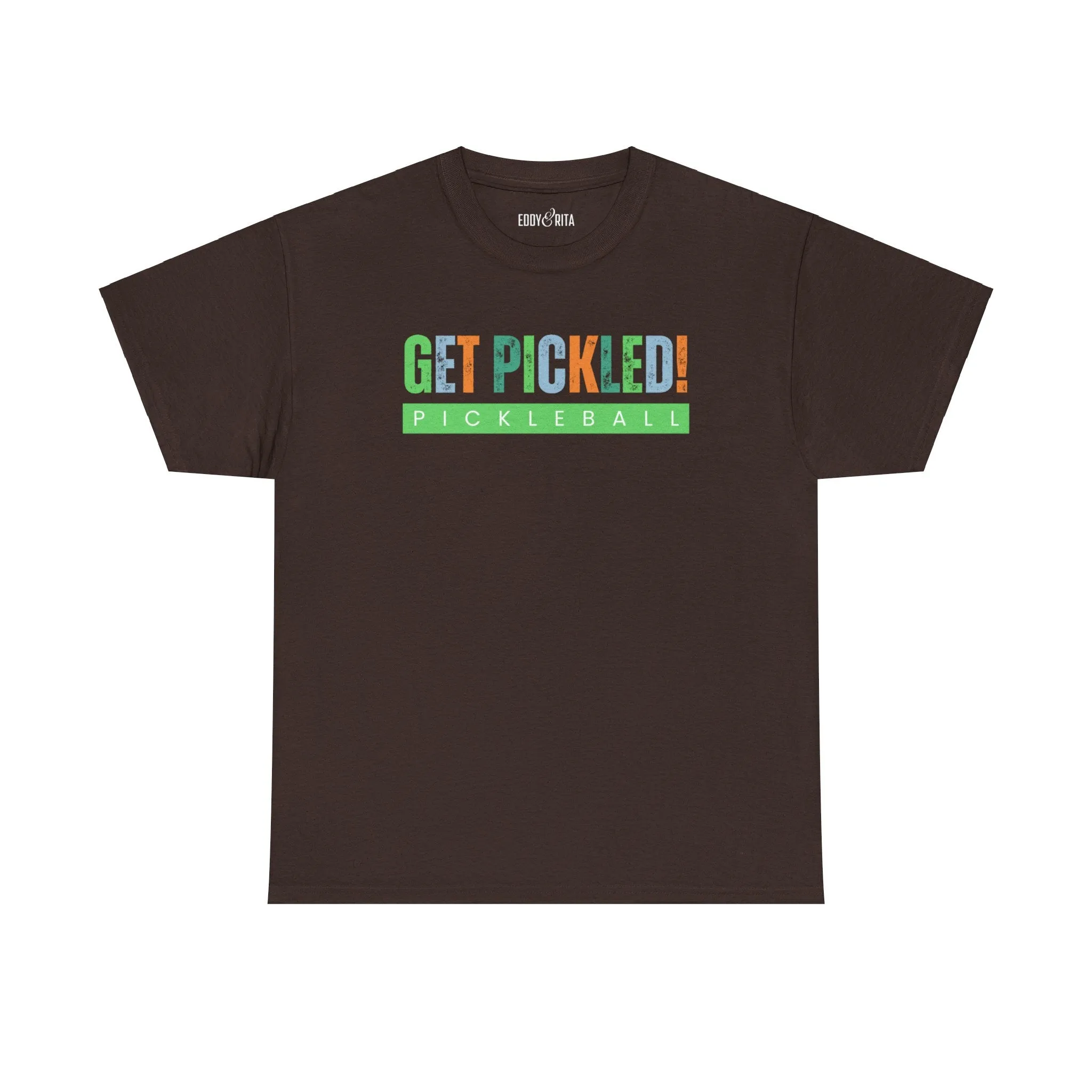 Eddy and Rita Men's Heavy Cotton T-Shirt - "Get Pickled! Pickleball" Graphic Tee for Pickleball Enthusiasts