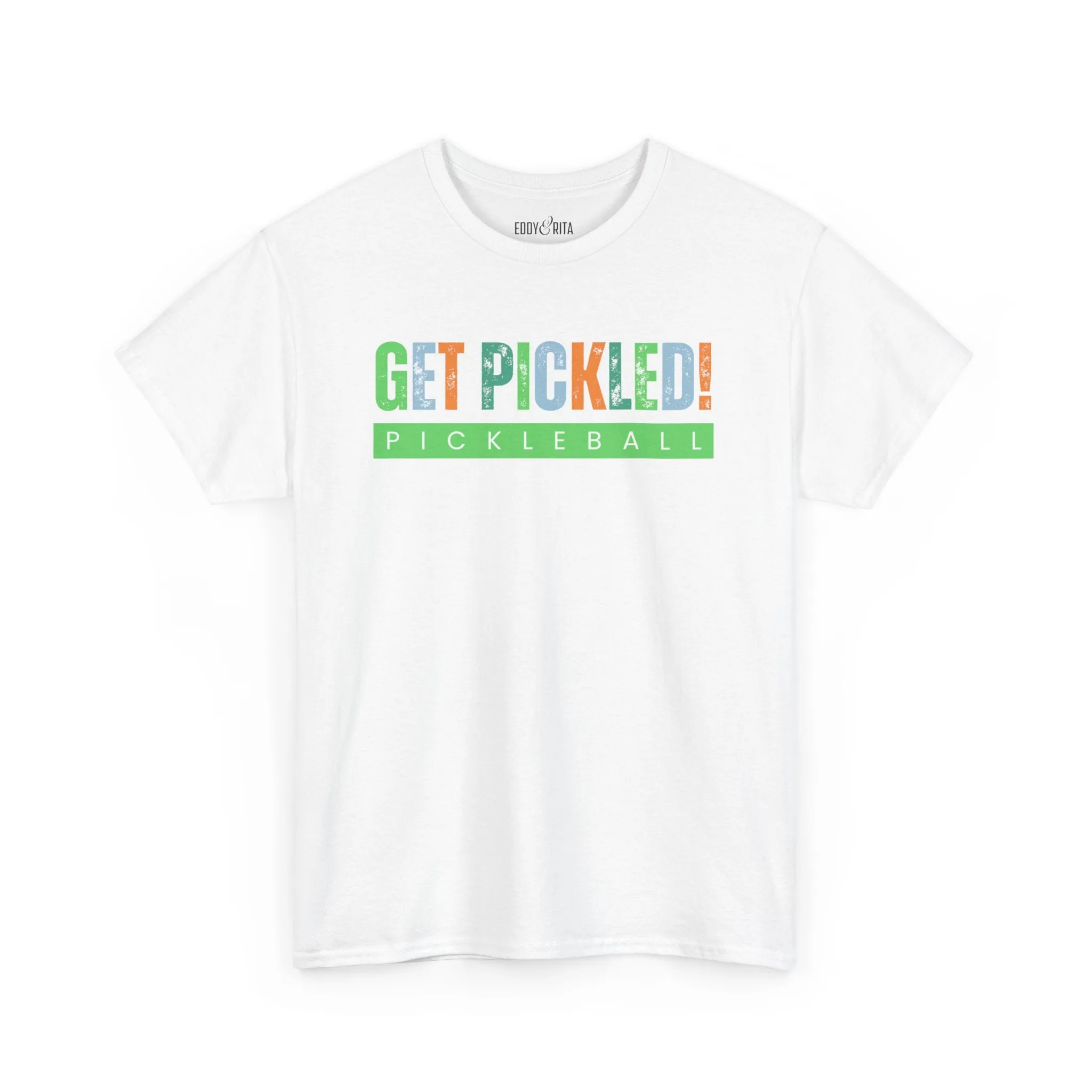 Eddy and Rita Men's Heavy Cotton T-Shirt - "Get Pickled! Pickleball" Graphic Tee for Pickleball Enthusiasts