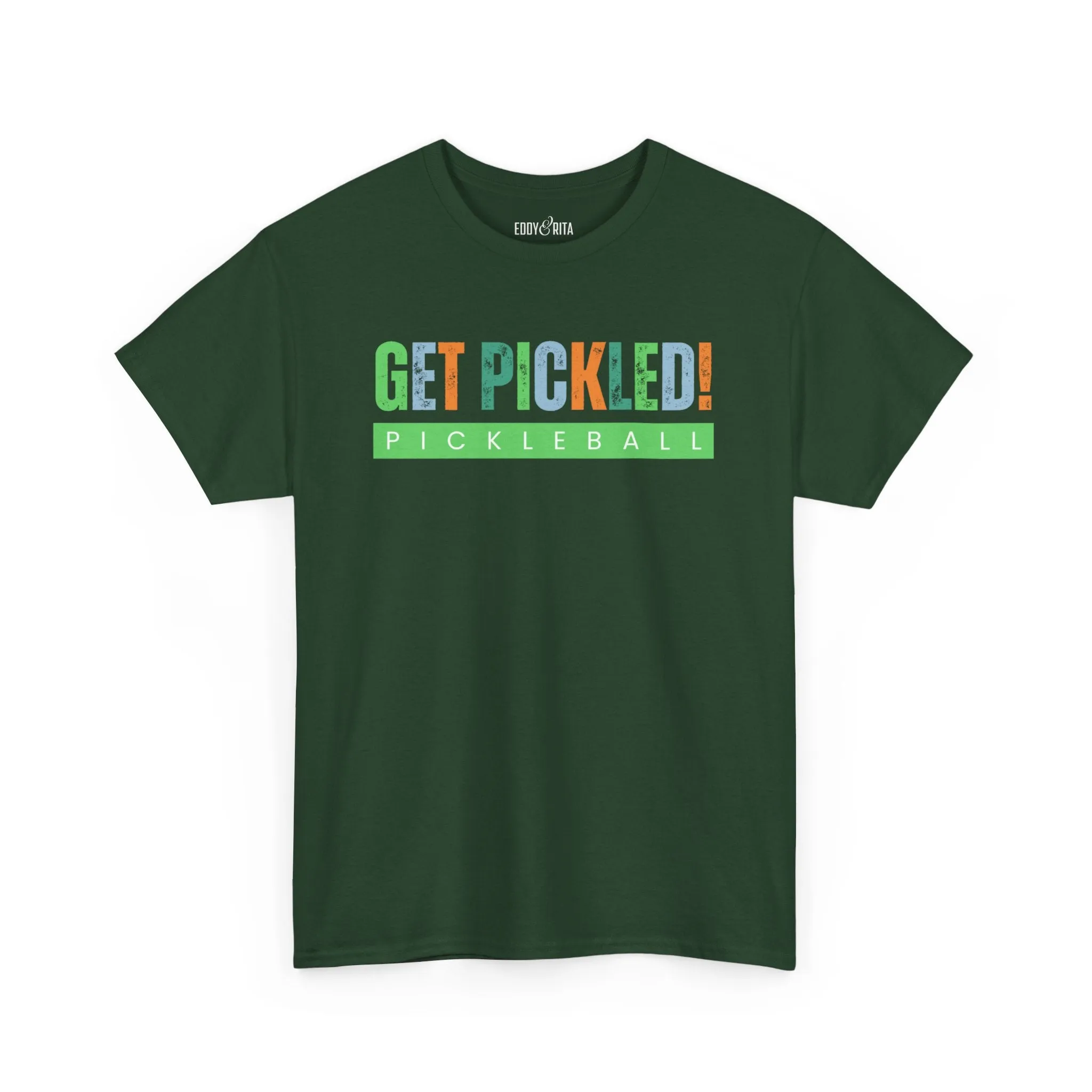 Eddy and Rita Men's Heavy Cotton T-Shirt - "Get Pickled! Pickleball" Graphic Tee for Pickleball Enthusiasts