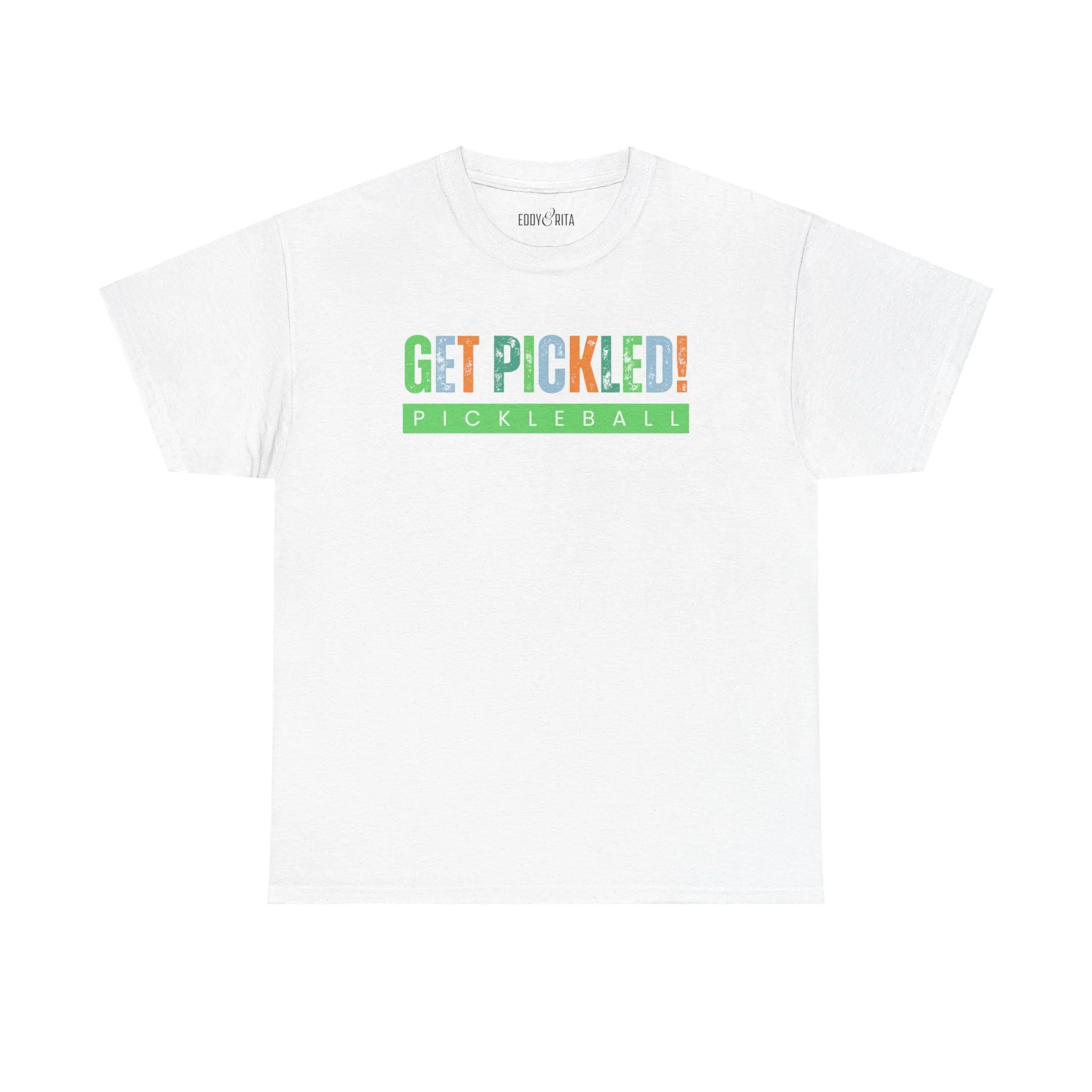 Eddy and Rita Men's Heavy Cotton T-Shirt - "Get Pickled! Pickleball" Graphic Tee for Pickleball Enthusiasts