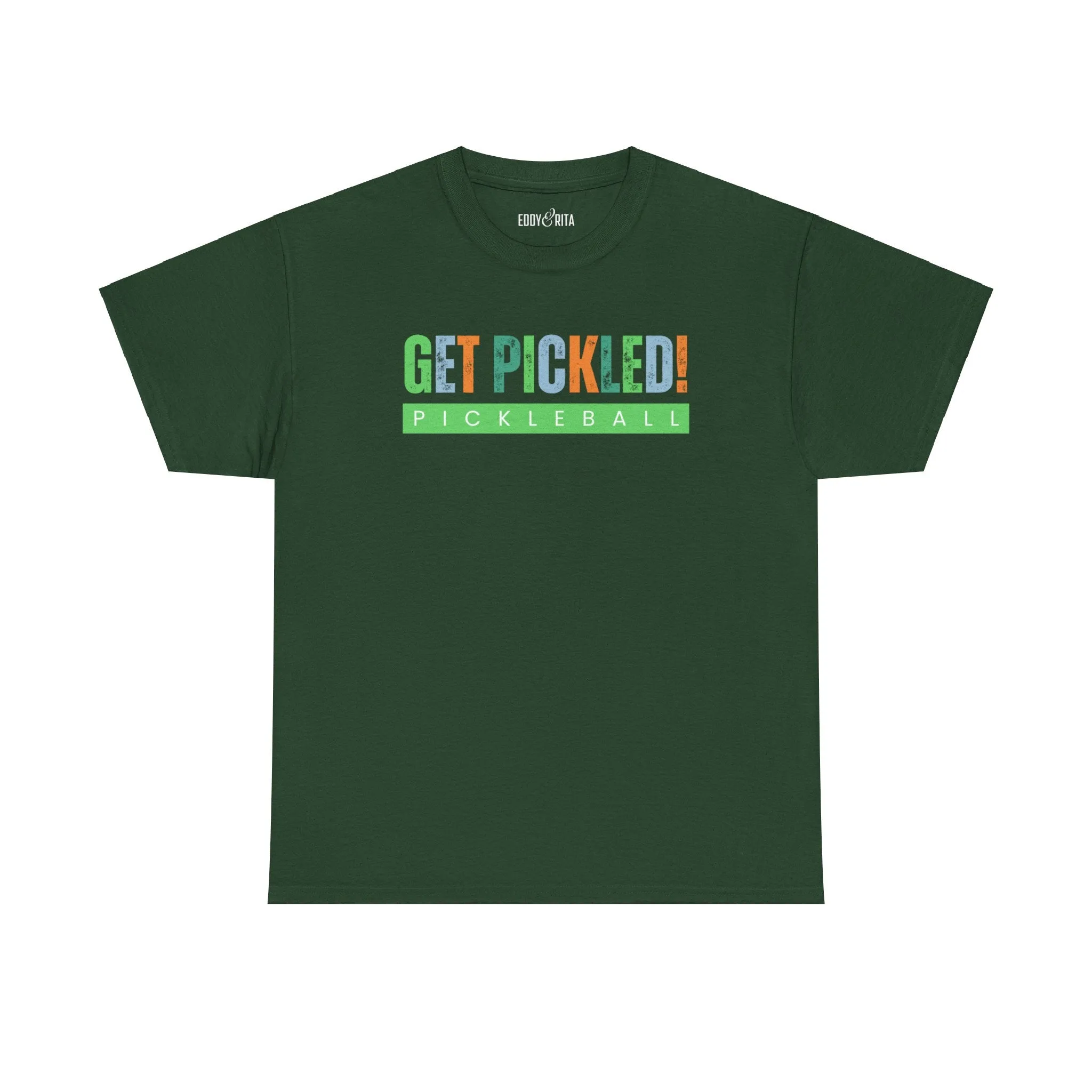 Eddy and Rita Men's Heavy Cotton T-Shirt - "Get Pickled! Pickleball" Graphic Tee for Pickleball Enthusiasts