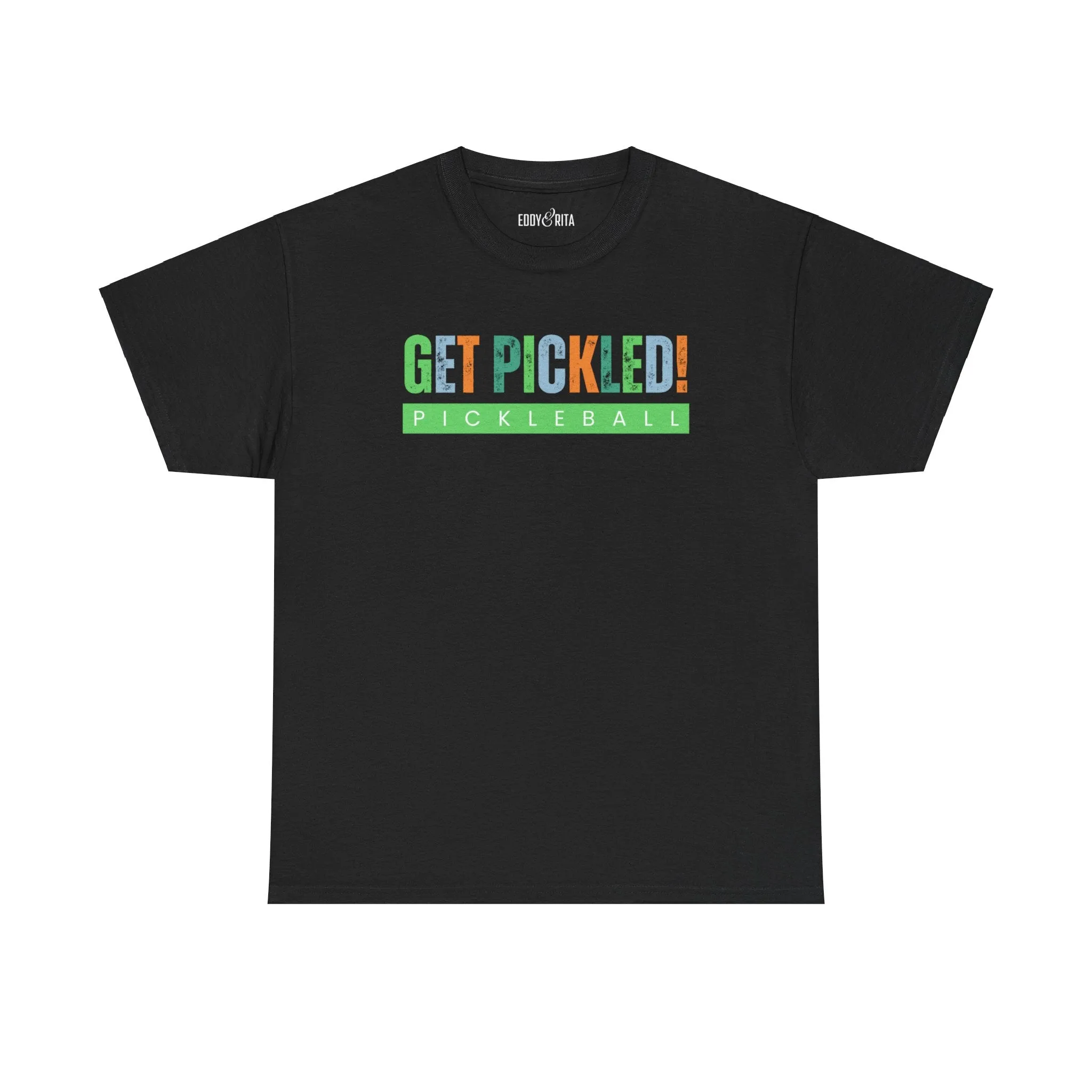 Eddy and Rita Men's Heavy Cotton T-Shirt - "Get Pickled! Pickleball" Graphic Tee for Pickleball Enthusiasts