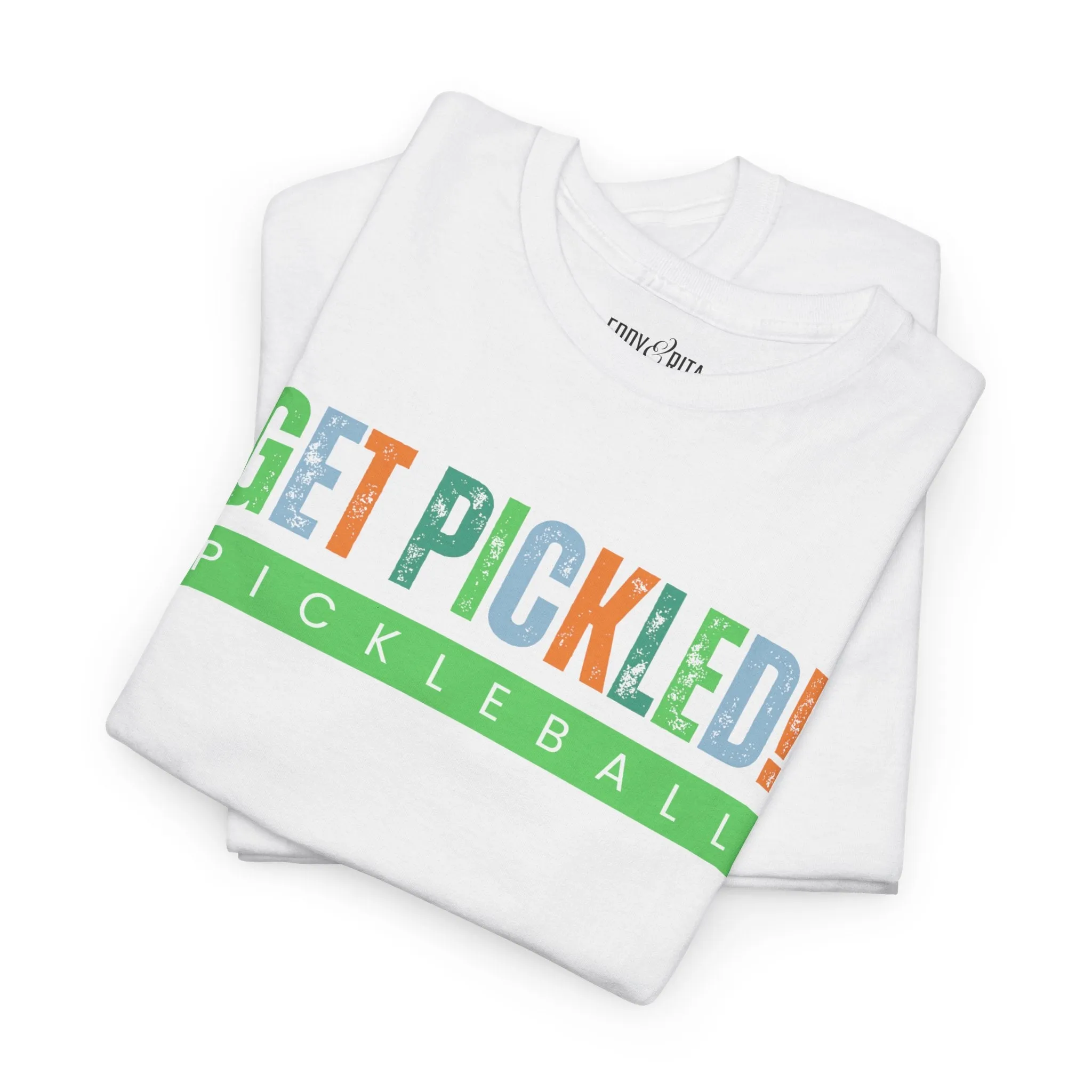 Eddy and Rita Men's Heavy Cotton T-Shirt - "Get Pickled! Pickleball" Graphic Tee for Pickleball Enthusiasts