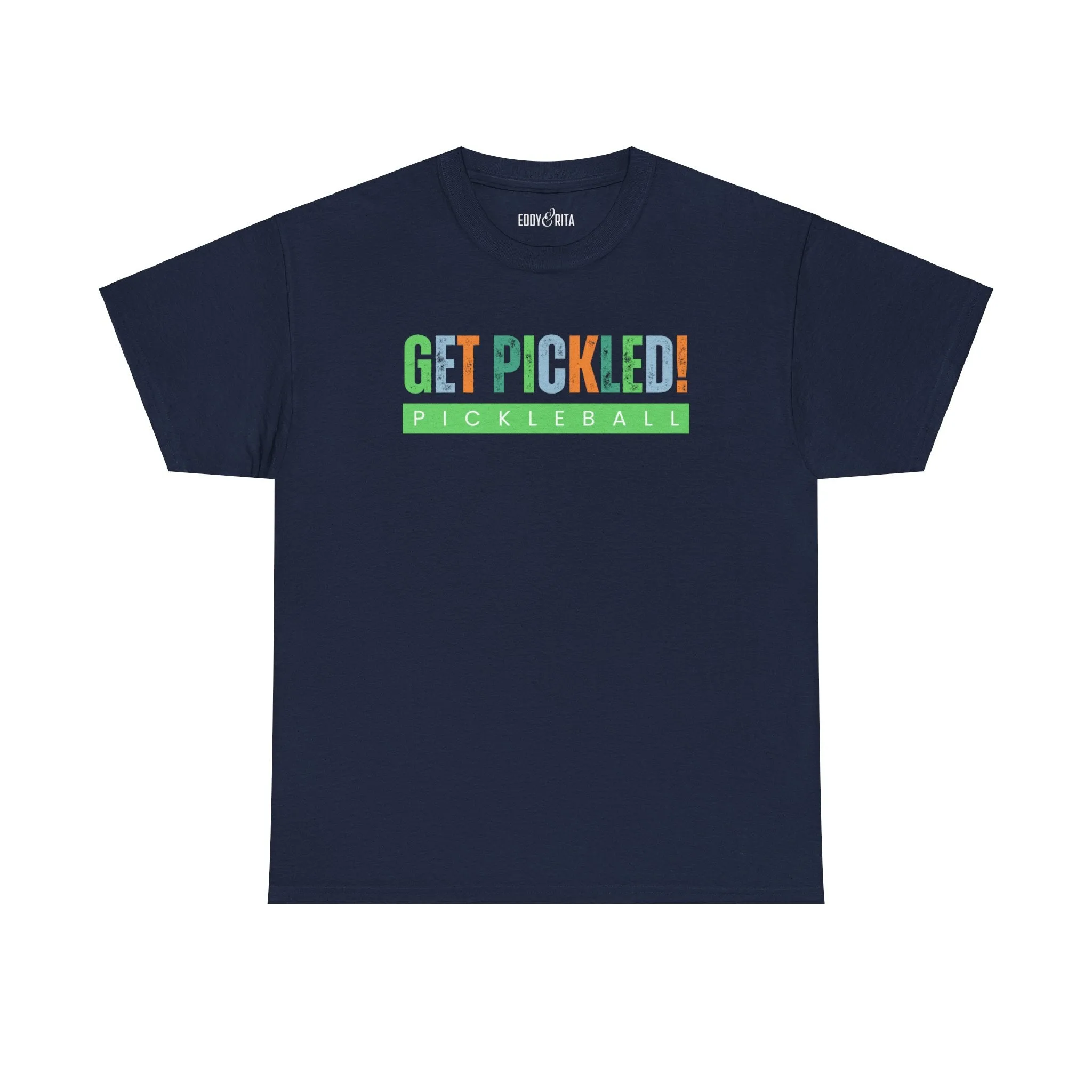 Eddy and Rita Men's Heavy Cotton T-Shirt - "Get Pickled! Pickleball" Graphic Tee for Pickleball Enthusiasts