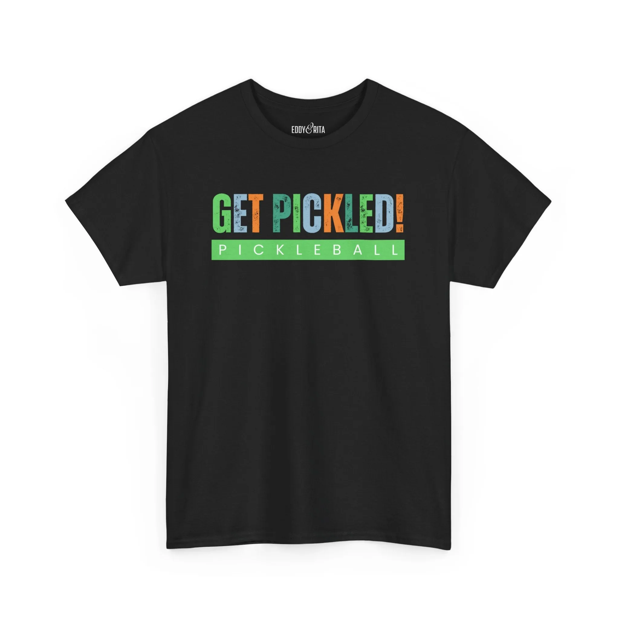 Eddy and Rita Men's Heavy Cotton T-Shirt - "Get Pickled! Pickleball" Graphic Tee for Pickleball Enthusiasts