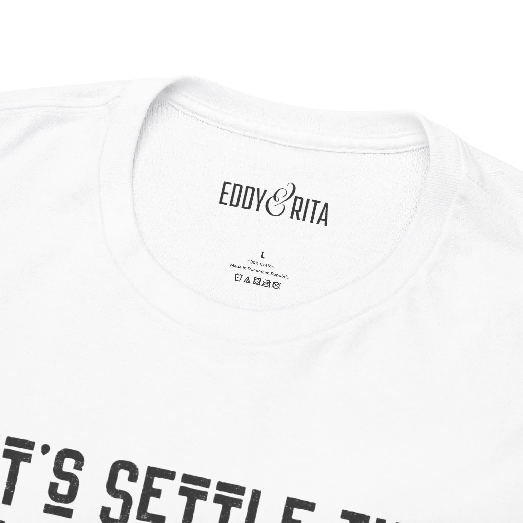 Eddy and Rita Men's Heavy Cotton T-Shirt - "Let's Settle This on the Court Pickleball" Graphic Tee for Pickleball Enthusiasts