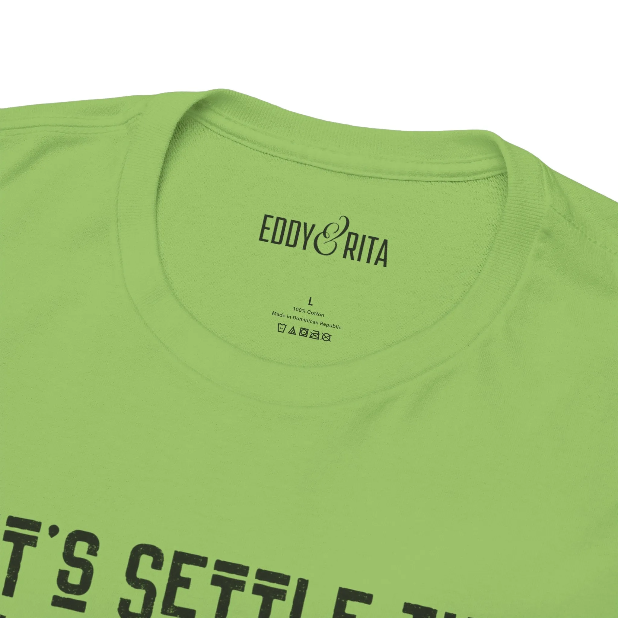 Eddy and Rita Men's Heavy Cotton T-Shirt - "Let's Settle This on the Court Pickleball" Graphic Tee for Pickleball Enthusiasts
