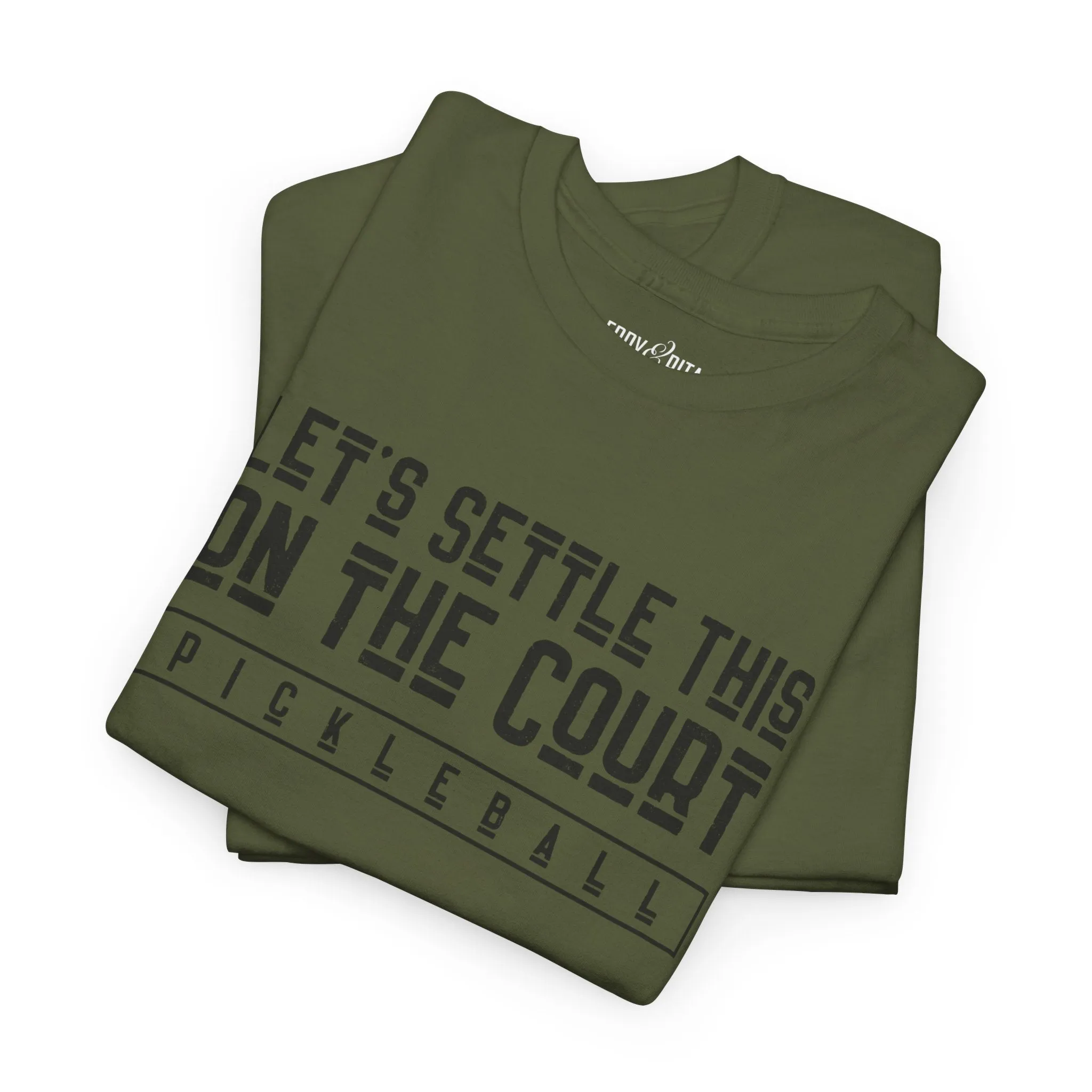 Eddy and Rita Men's Heavy Cotton T-Shirt - "Let's Settle This on the Court Pickleball" Graphic Tee for Pickleball Enthusiasts