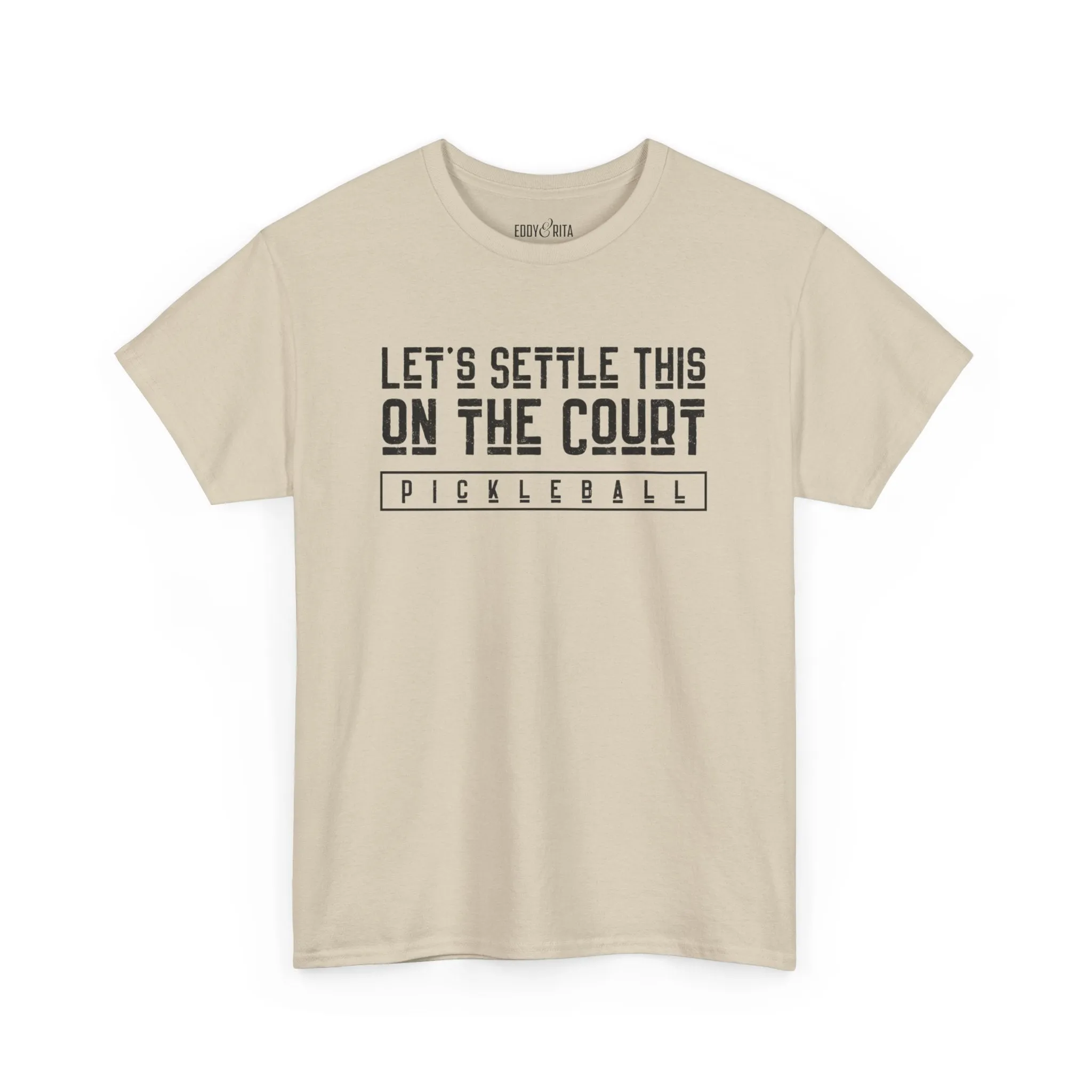 Eddy and Rita Men's Heavy Cotton T-Shirt - "Let's Settle This on the Court Pickleball" Graphic Tee for Pickleball Enthusiasts