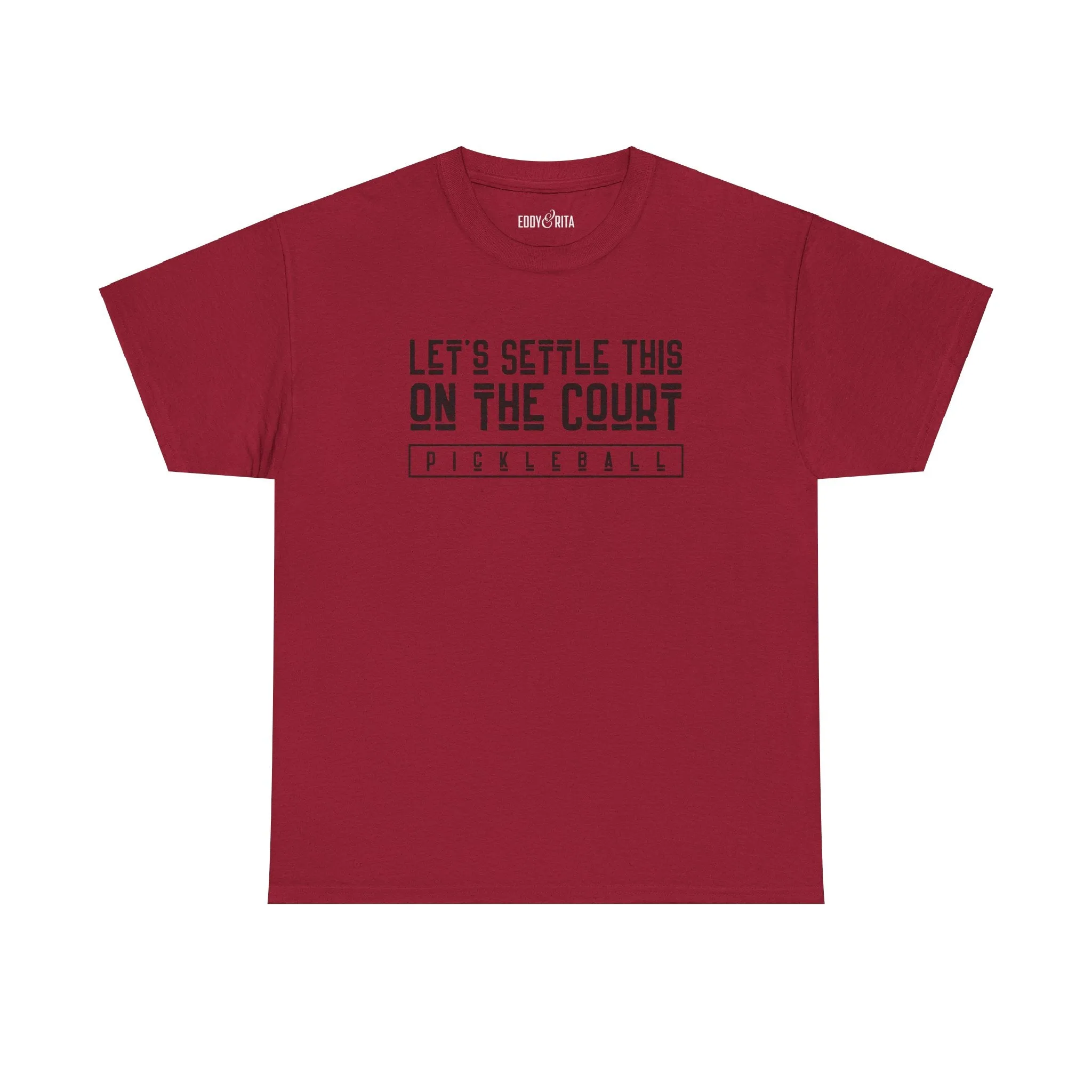 Eddy and Rita Men's Heavy Cotton T-Shirt - "Let's Settle This on the Court Pickleball" Graphic Tee for Pickleball Enthusiasts
