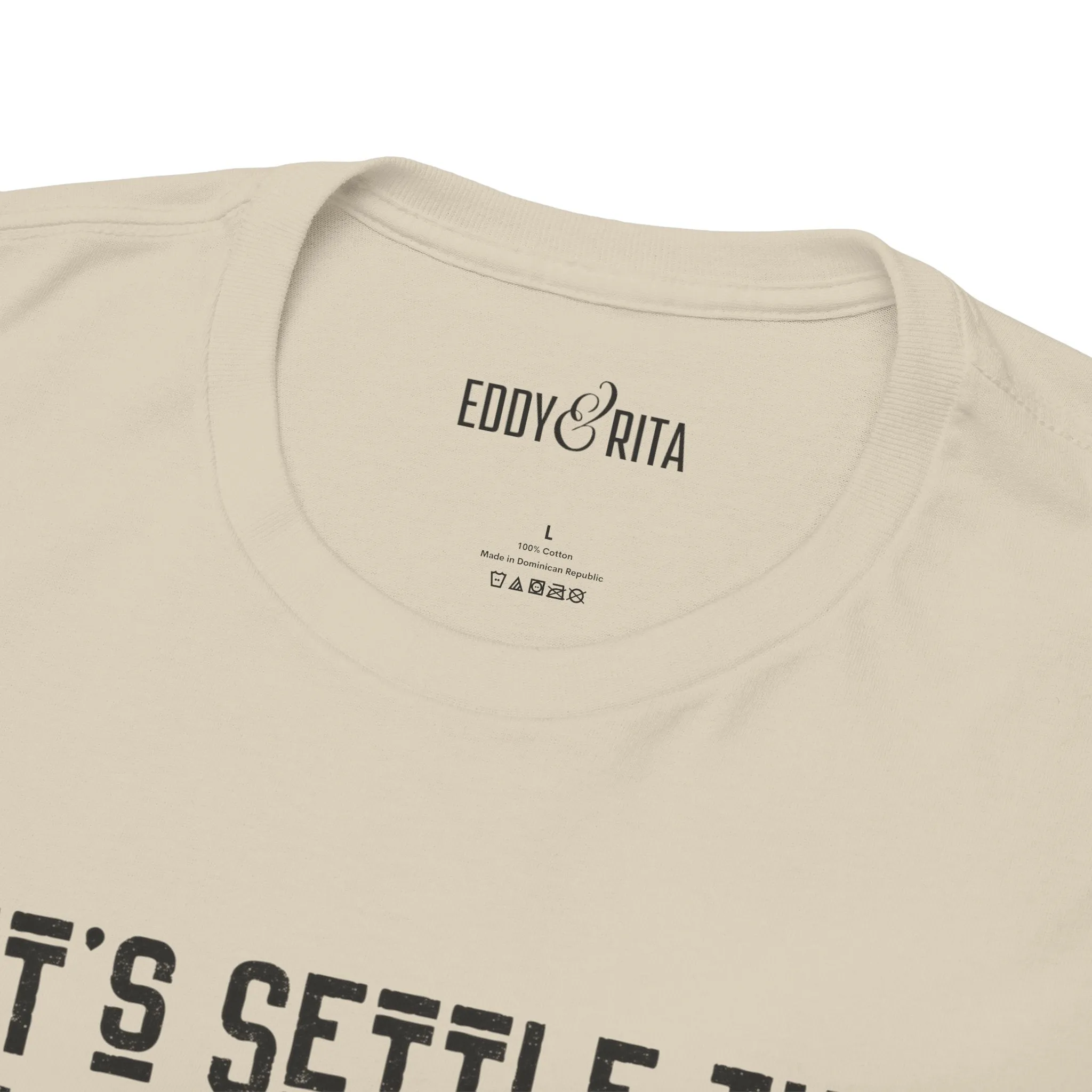 Eddy and Rita Men's Heavy Cotton T-Shirt - "Let's Settle This on the Court Pickleball" Graphic Tee for Pickleball Enthusiasts