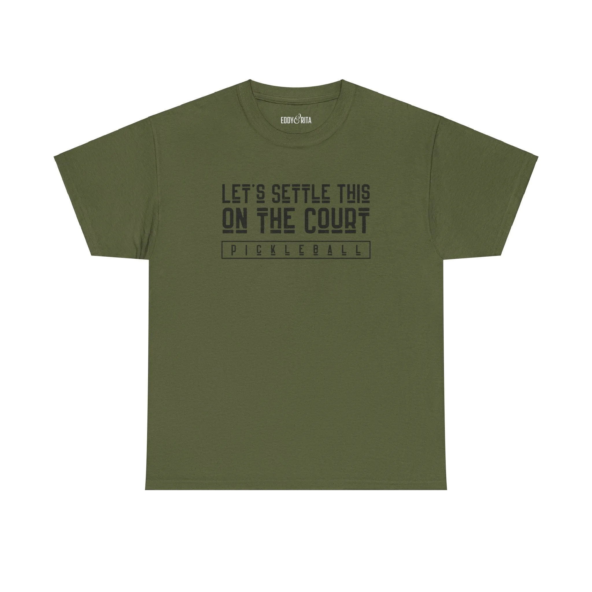 Eddy and Rita Men's Heavy Cotton T-Shirt - "Let's Settle This on the Court Pickleball" Graphic Tee for Pickleball Enthusiasts