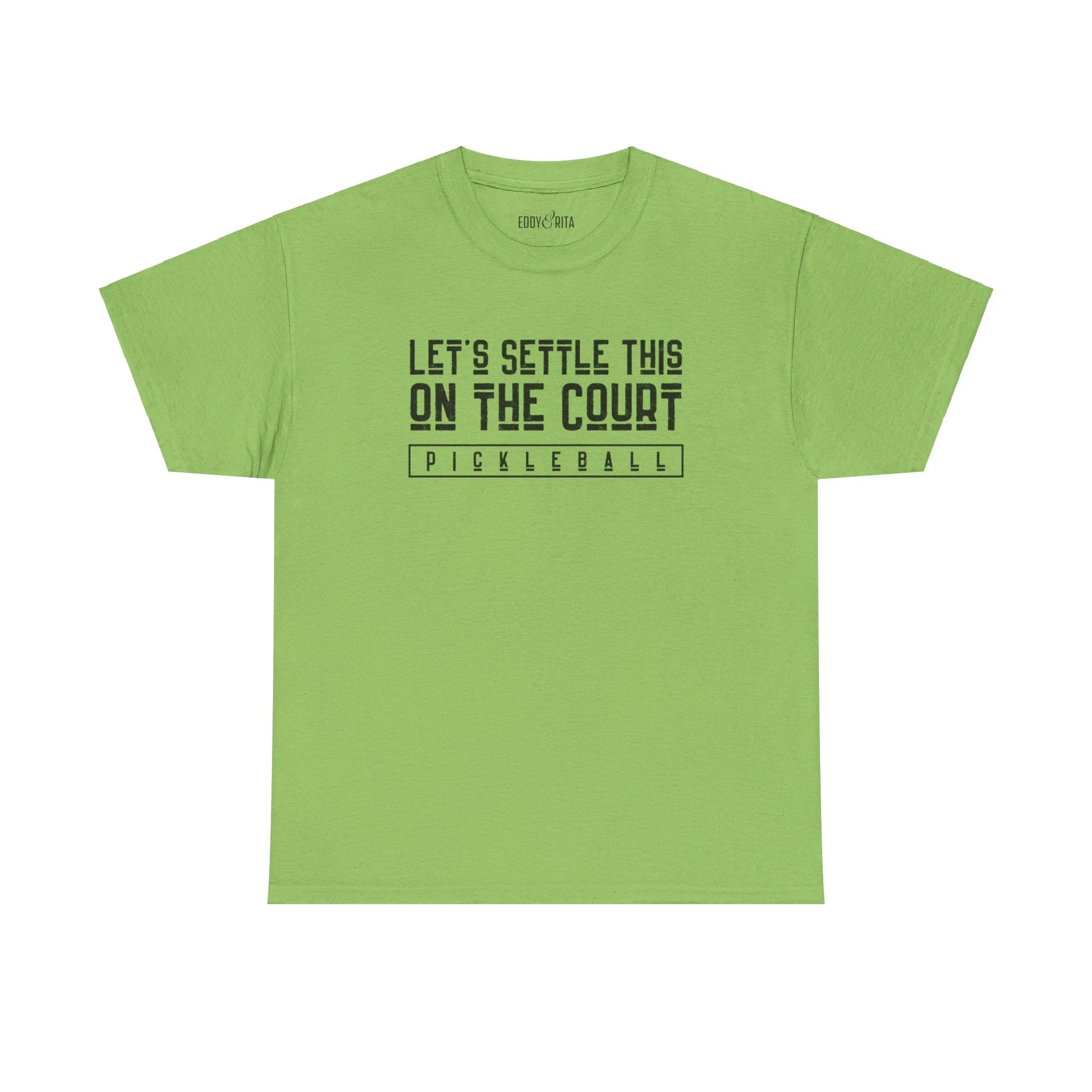 Eddy and Rita Men's Heavy Cotton T-Shirt - "Let's Settle This on the Court Pickleball" Graphic Tee for Pickleball Enthusiasts