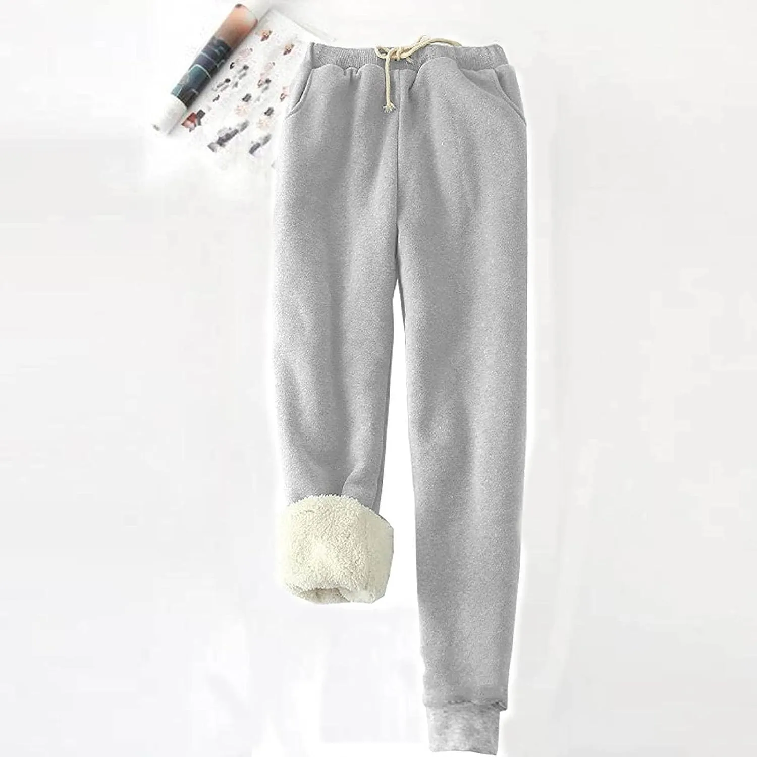 Fleece Lined Pants Women Winter Warm Sherpa Lined Sweatpants Jogger Thick Thermal Pants for Women Drawstring Pants