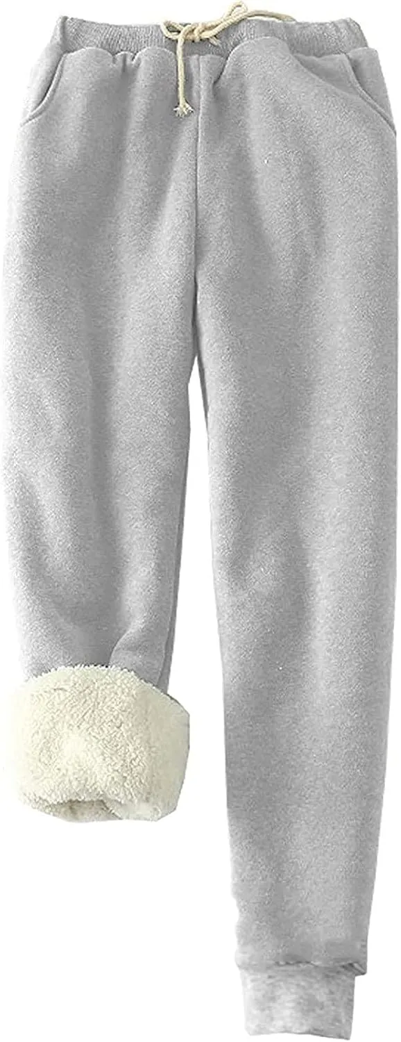Fleece Lined Pants Women Winter Warm Sherpa Lined Sweatpants Jogger Thick Thermal Pants for Women Drawstring Pants