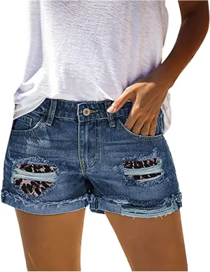 iLH Women's Sexy Summer Mid Waist Ripped Jean, Women's High Waisted Rolled Hem Distressed Jeans Ripped Denim Shorts