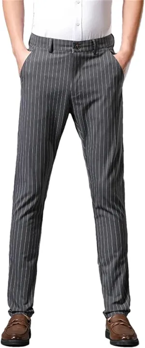 Kelsiop Summer Striped Trousers Men's Formal Business Burgundy Gray Navy Blue Black Slim-Fitting Non-Iron Luxury Trousers