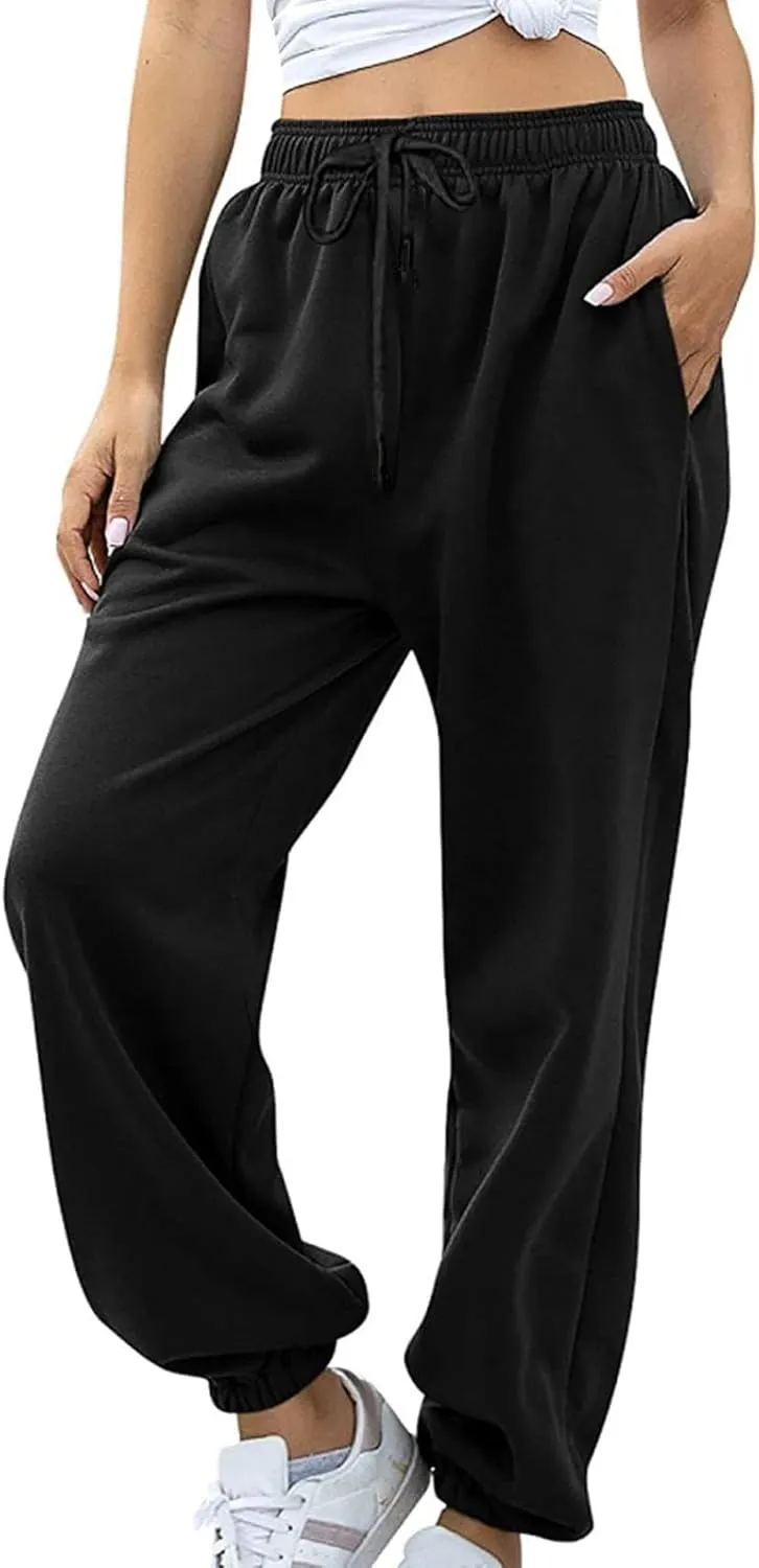 LRMQS Womens Joggers Pants Elastic Waisted Sweatpant with Pockets Casual Active Workout Running Sports Trousers