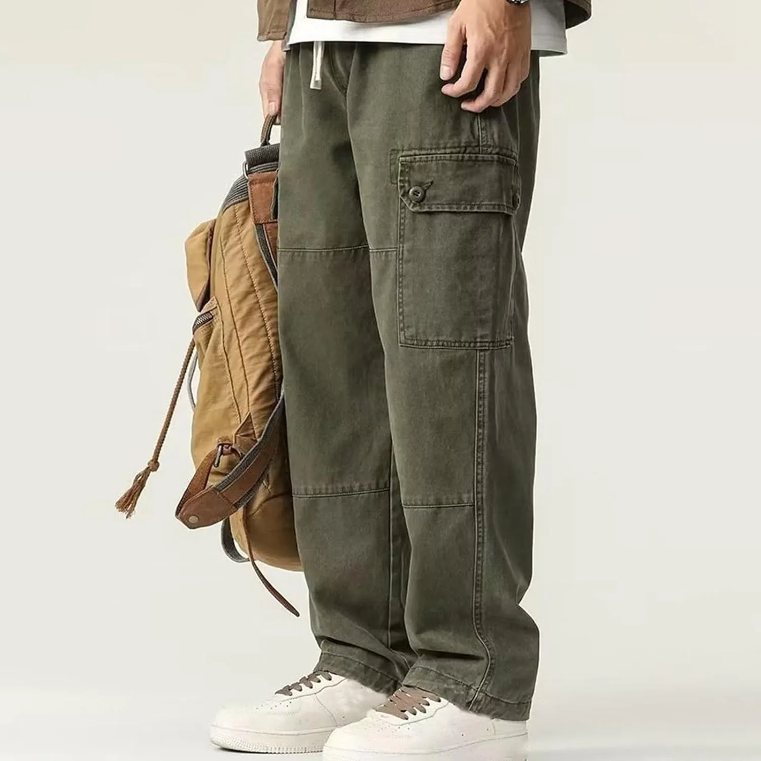 Men's Cargo Jogger Pants Slim Fit Tactical Pants with Zipper Pockets Casual Trousers Stretch Sweatpant Men's Cargo Work Pant