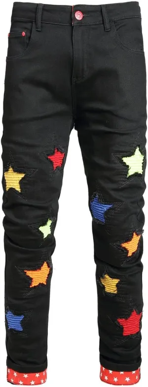 Men's Casual Denim Pants Slim Fit Stretch Comfy Print Straight Leg Jeans Classic Western Denim Trousers with Pockets