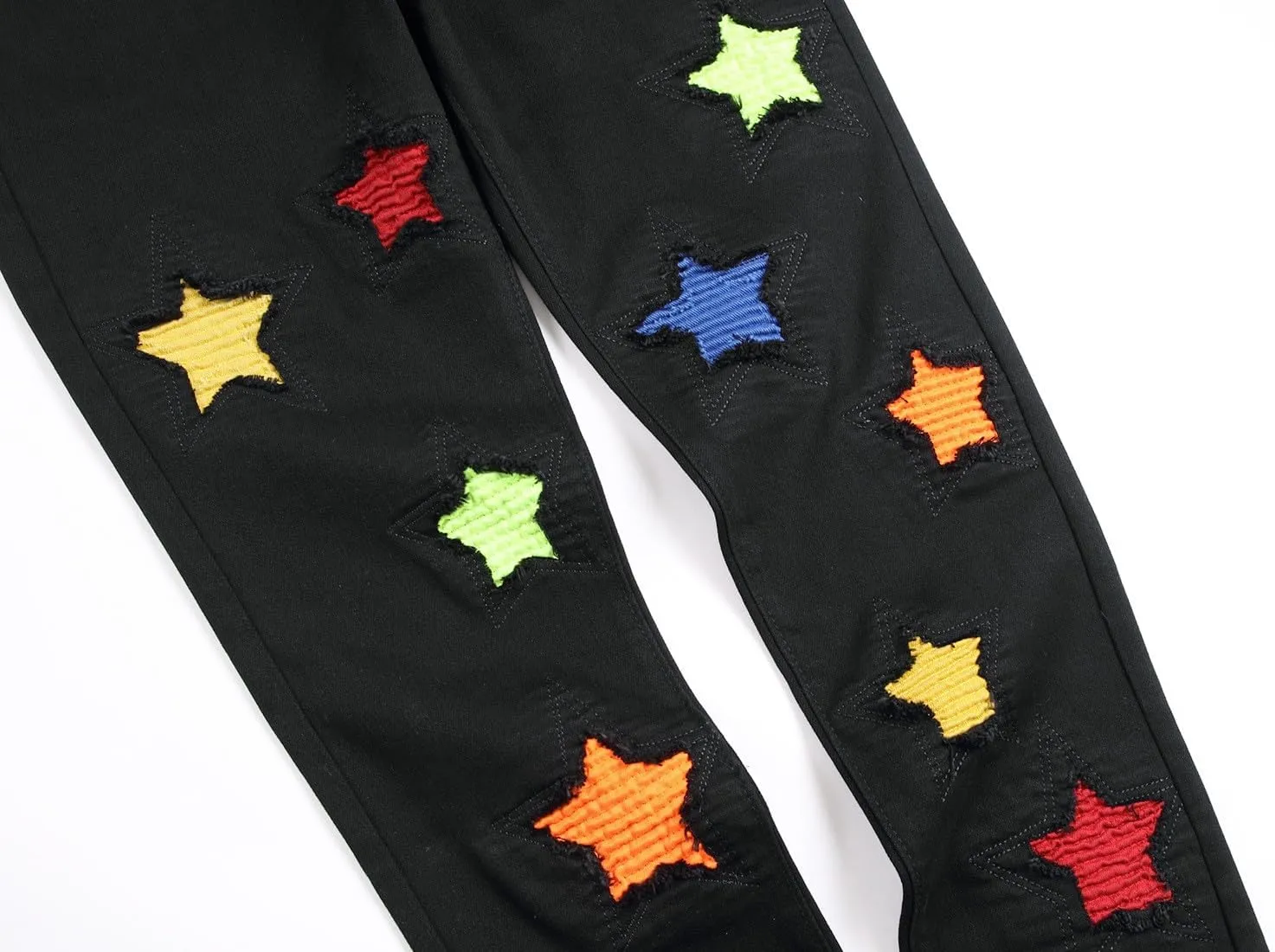 Men's Casual Denim Pants Slim Fit Stretch Comfy Print Straight Leg Jeans Classic Western Denim Trousers with Pockets