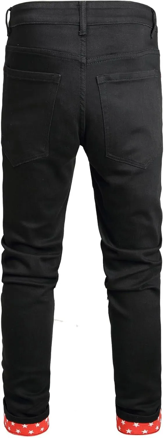 Men's Casual Denim Pants Slim Fit Stretch Comfy Print Straight Leg Jeans Classic Western Denim Trousers with Pockets