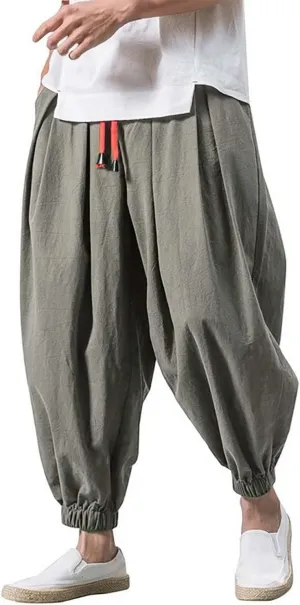 Mens Casual Pants Wide Leg Jogger Pants Plus Size Solid Comfort Trendy Drawstring Elastic Waist Trousers