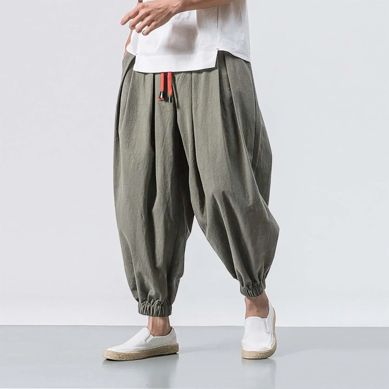 Mens Casual Pants Wide Leg Jogger Pants Plus Size Solid Comfort Trendy Drawstring Elastic Waist Trousers