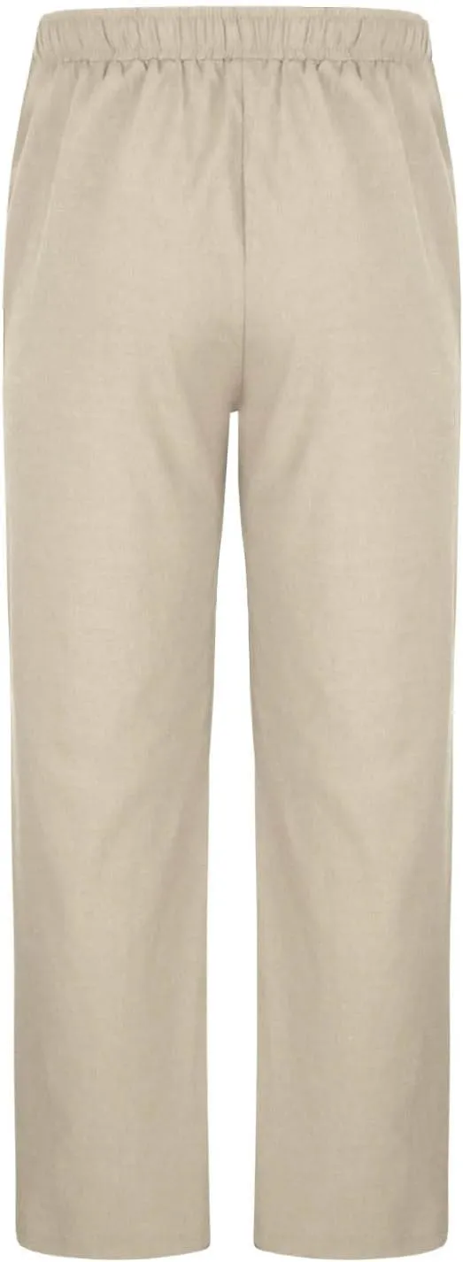 Mens Cotton Linen Pants Summer Elastic Drawstring Waist Straight Legs Beach Pant Plus Size Loose Fit Casual Trousers
