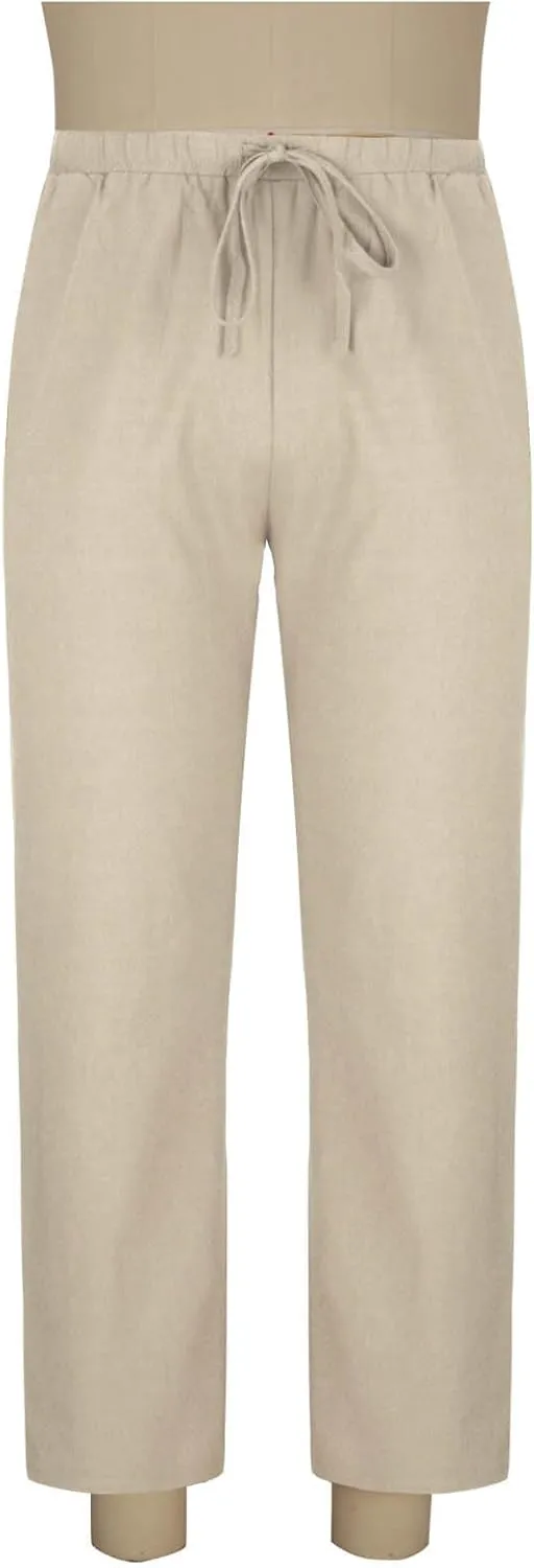 Mens Cotton Linen Pants Summer Elastic Drawstring Waist Straight Legs Beach Pant Plus Size Loose Fit Casual Trousers