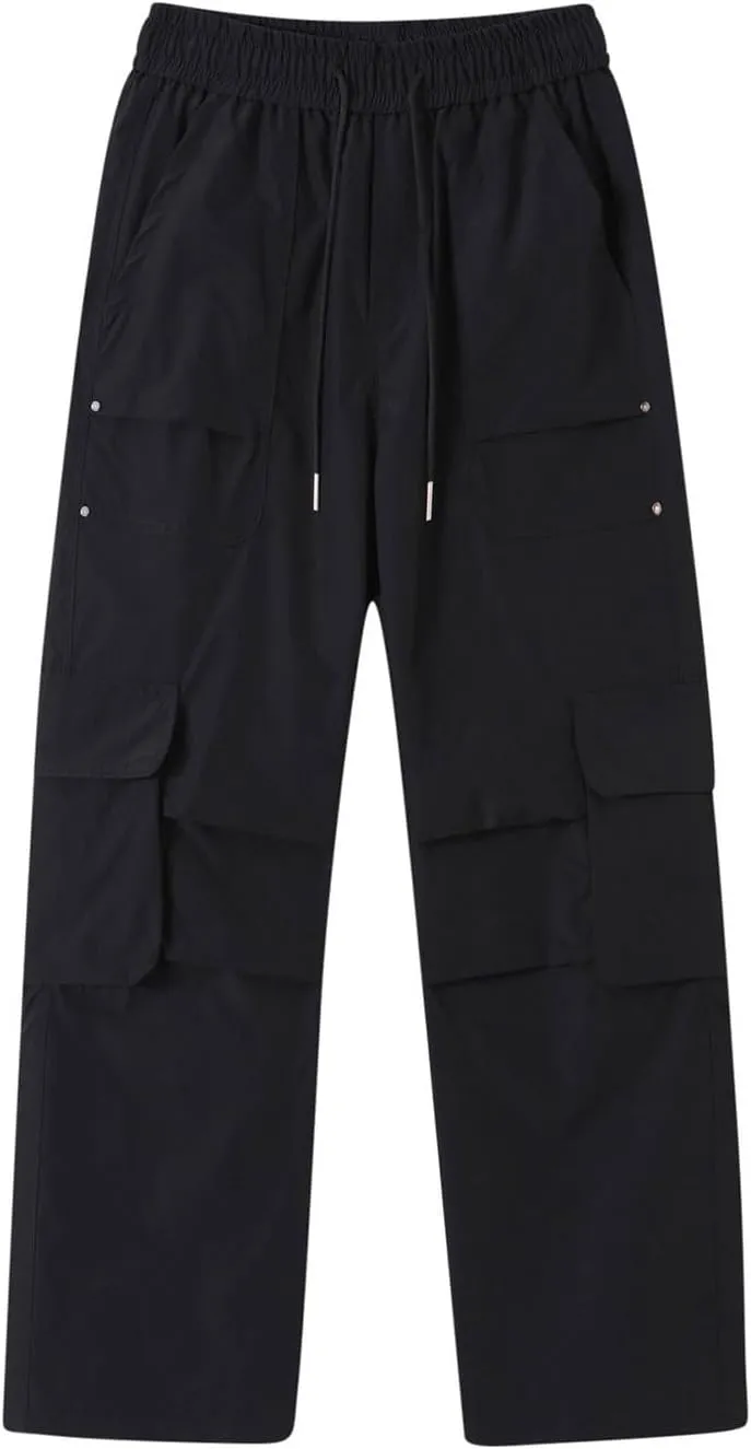 Plus Size Cargo Pants for Men Big and Tall Drawstring Elastic Waist Slacks Baggy Straight Leg Trousers with Pockets