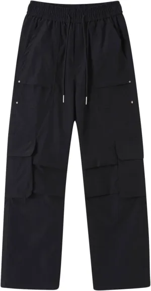 Plus Size Cargo Pants for Men Big and Tall Drawstring Elastic Waist Slacks Baggy Straight Leg Trousers with Pockets